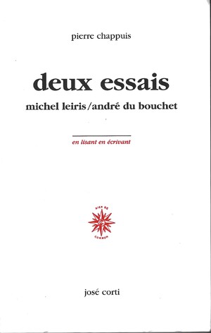 Couverture du livre Deux essais : Michel Leiris/André du Bouchet